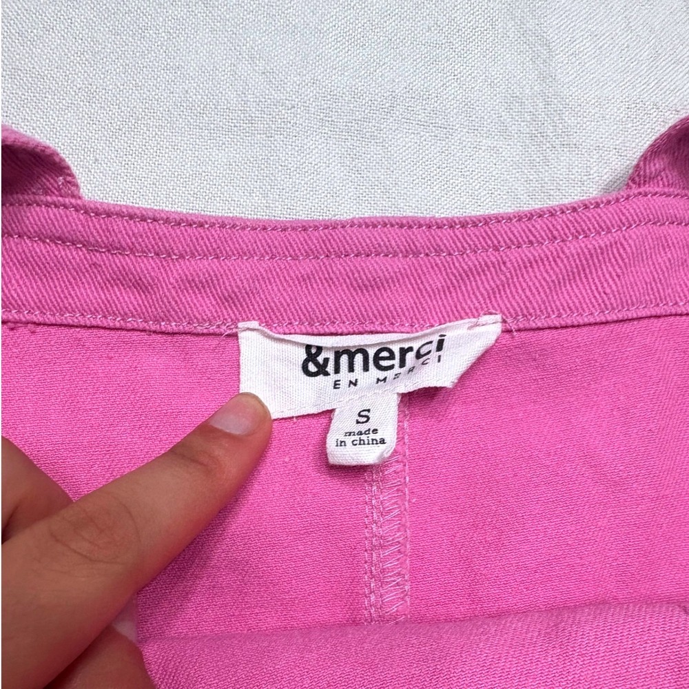&merci Pink Denim Shortalls Women Small Frayed Hem Bib Overalls Shorts - Picture 6 of 6